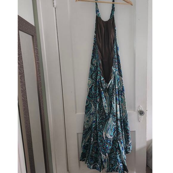 Lane Bryant Paisley Linen/Cotton Halter Dress Brown, Blue and Cream Size 28 - Picture 2 of 11